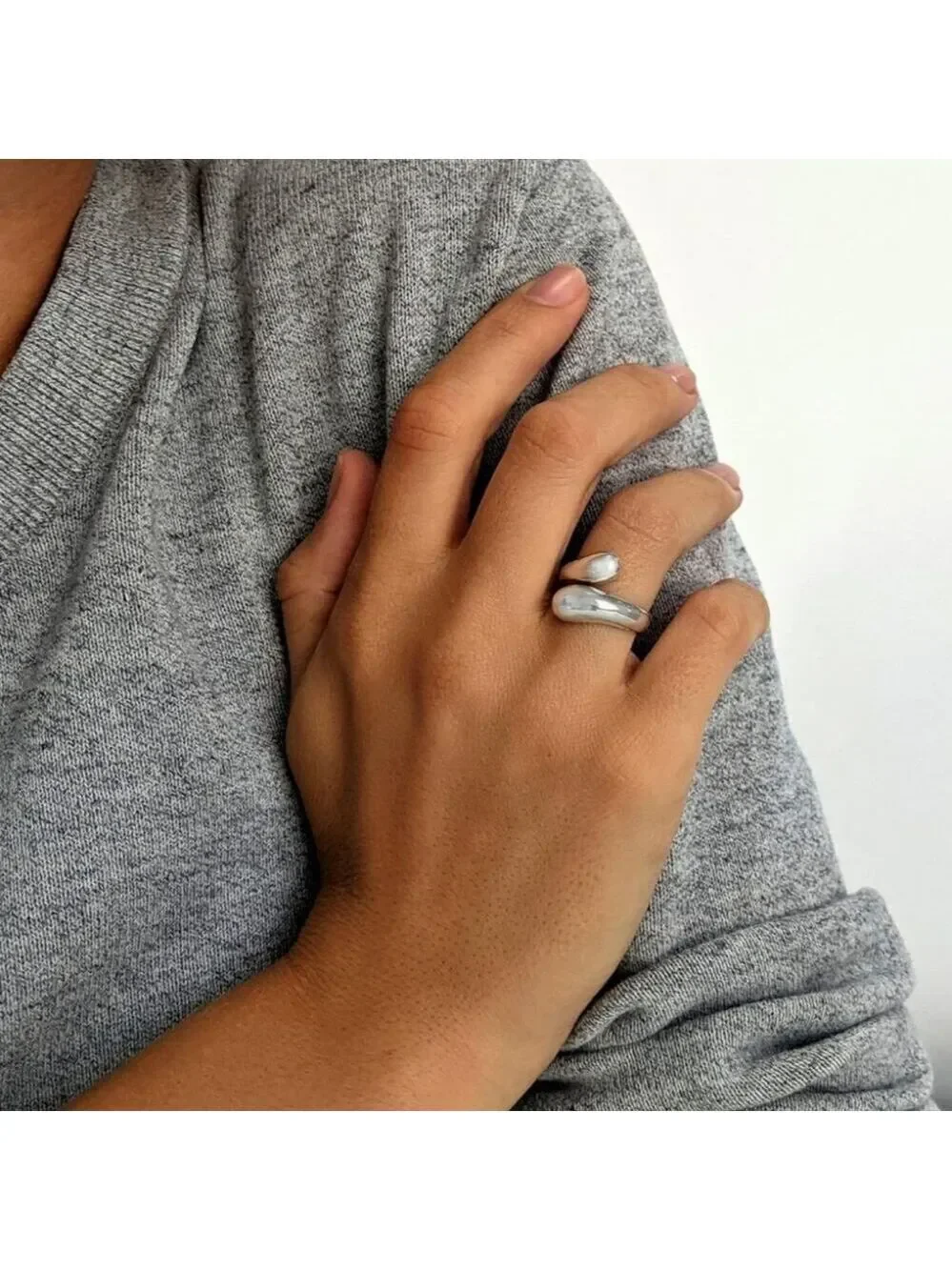 Silver Plated Adjustable Minimalist Drop Band Jewelry Rings